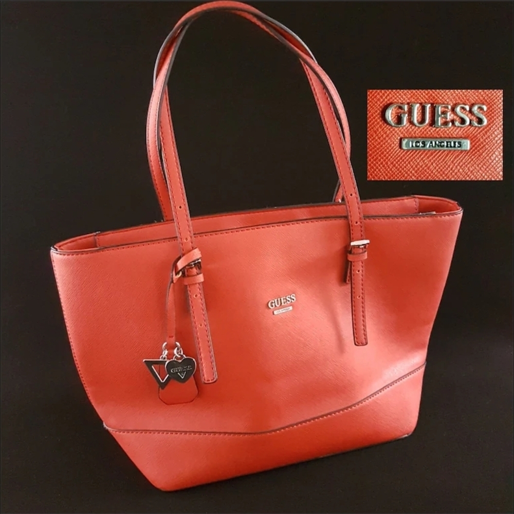 Vintage GUESS Tote Bag, Burnt Orange GUESS Los Angeles, Shoulder Bag, Zippered